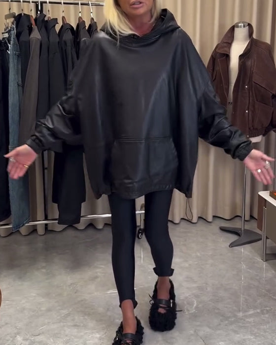 Luźna Bluza Z Kapturem Z Ekoskóry