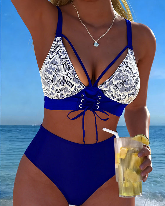 Bikini Koronka Patchwork Wiązanie-Bok