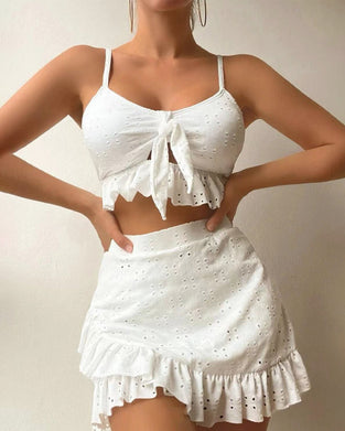 Trzyczęściowy komplet strój kąpielowy z spódniczką