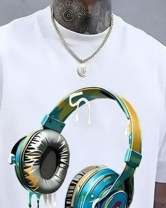 Męski T-Shirt Graffiti Nadruk Słuchawki