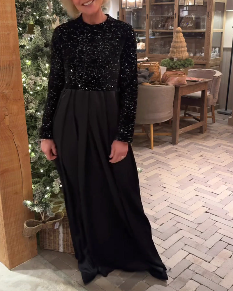 Sukienka Elegancka Cekiny Patchwork Długość Podłogi