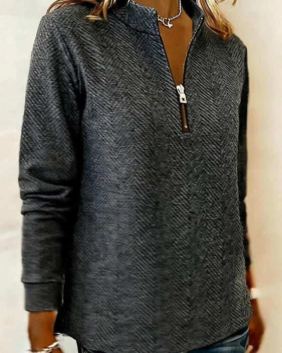 Bluza Stojący Kołnierz Zamek Casual