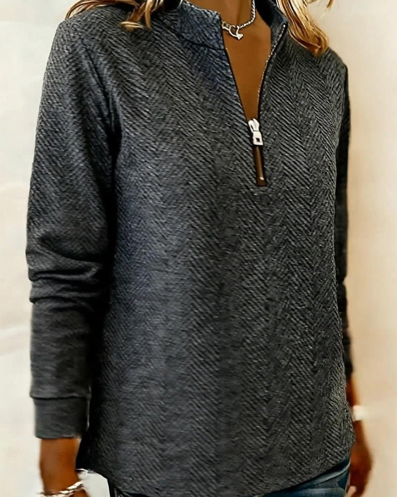 Bluza Stojący Kołnierz Zamek Casual