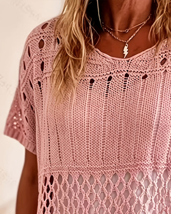 Sweter Okrągły Dekolt Wycięcie