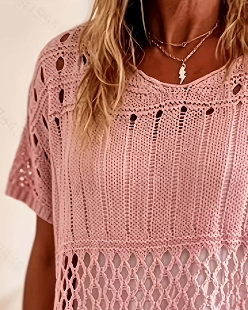 Sweter Okrągły Dekolt Wycięcie