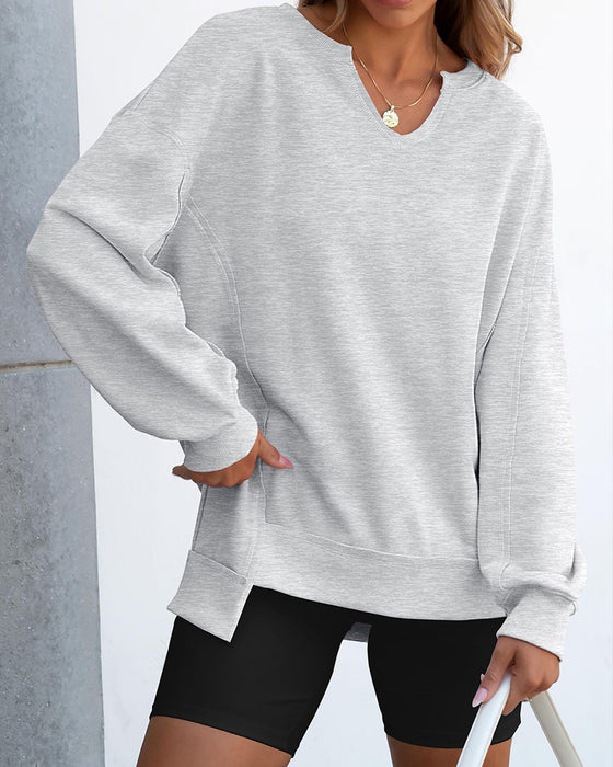 Bluza Mały Dekolt V Luźna Stylizacja Długie Rękawy