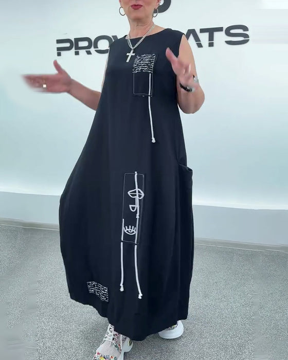 Sukienka Bez Rękawów Oversized Nadruk Literowy