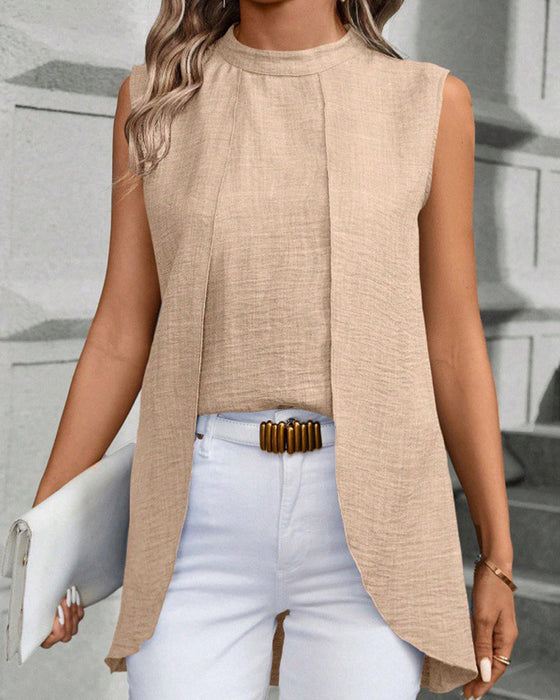 Elegancka bluzka bez rękawów w jednolitym kolorze