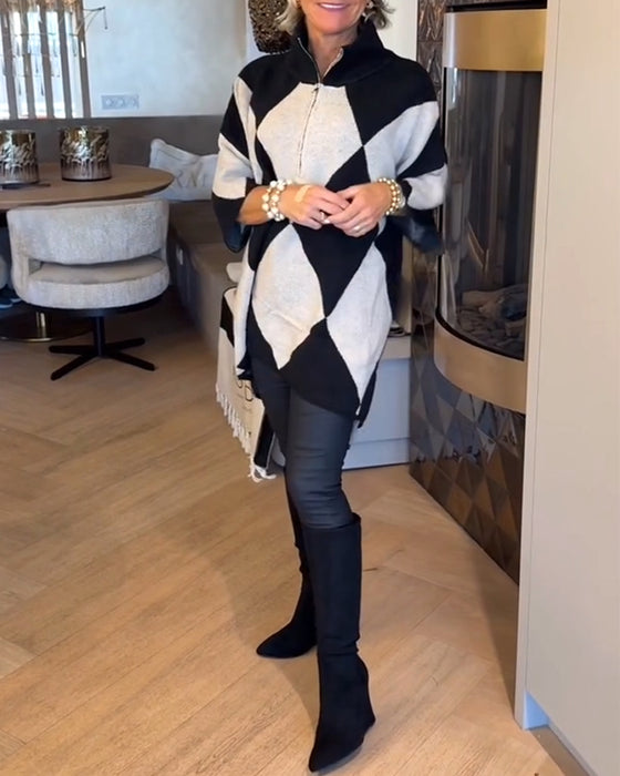 Sweter Stójka Argyle Nieregularny