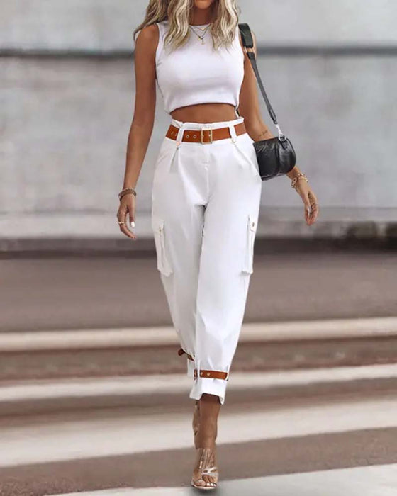 Jednokolorowe spodnie cargo z kieszeniami