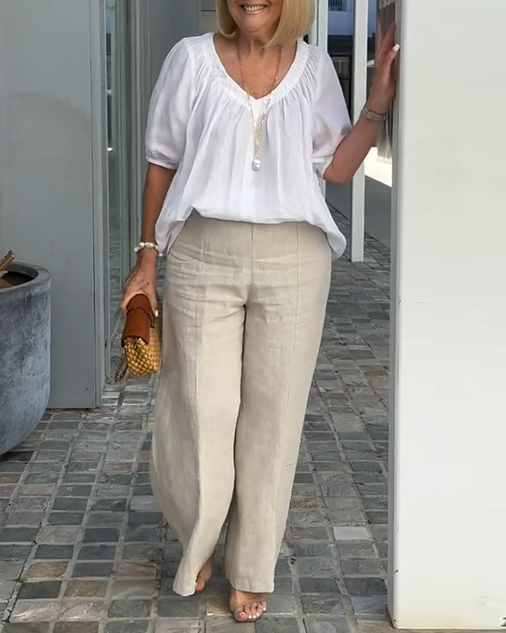 Zestaw V-Neck Casual Luźne Spodnie