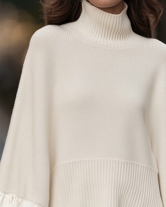 Sweter Golf Patchwork Falbana Rękaw