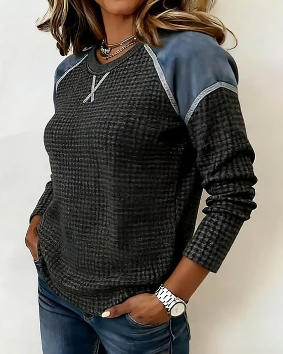 Top Z Teksturą Wafelkową, Rękawami Raglanowymi I Projektem Bloków Kolorów