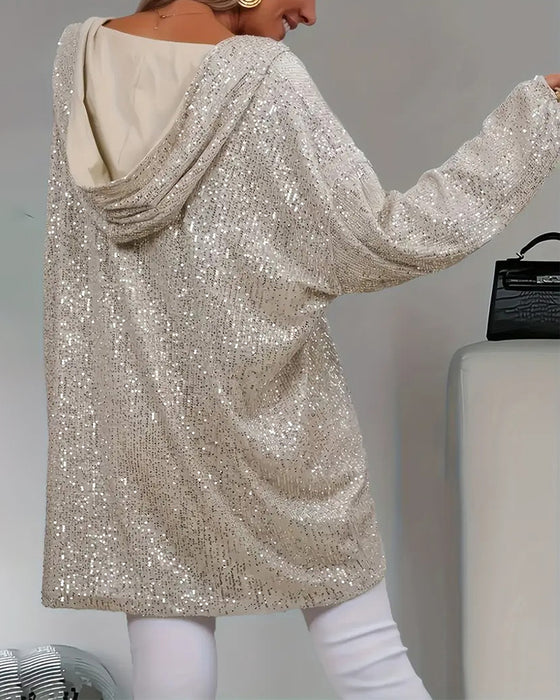 Bluza Z Kapturem Damski Brokat Cekiny Oversize