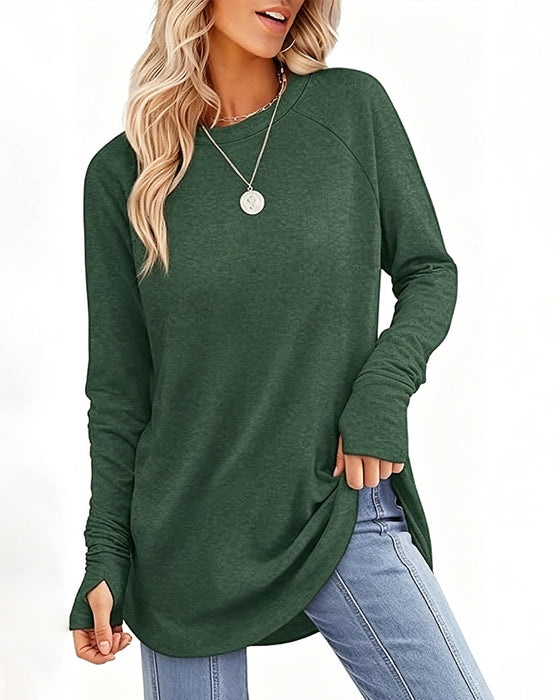 Top Luźny Okrągły Dekolt Raglan Długi Rękaw