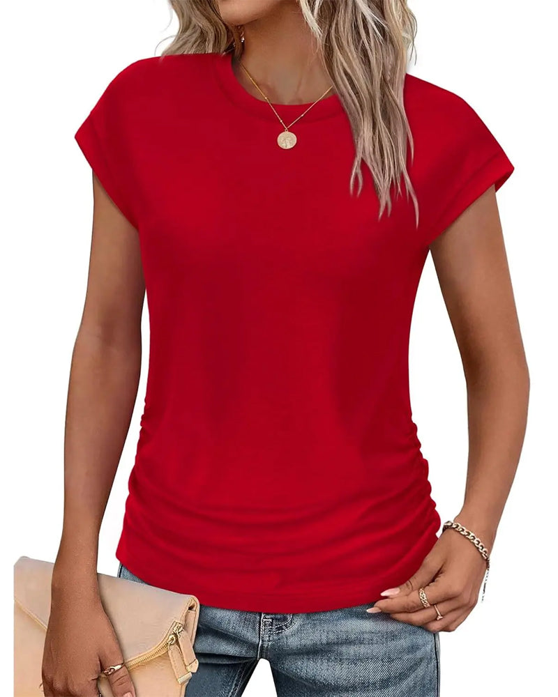 T-Shirt Bok Marszczenie Krótki Rękaw