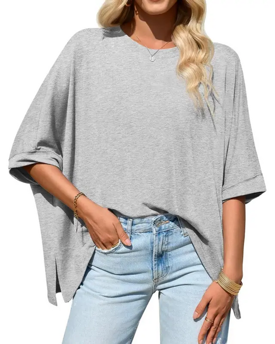 T-Shirt Luźny Krój Na Co Dzień Rękaw Nietoperz