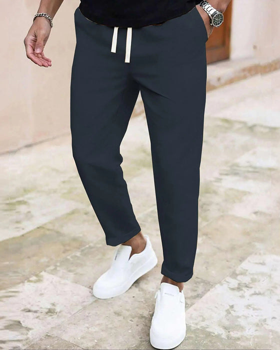 Męskie Spodnie Jednokolorowe Ściągacz Slim Fit Skrócone