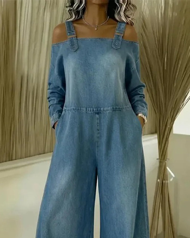 Kombinezon Ramię Poza Pasek Denim