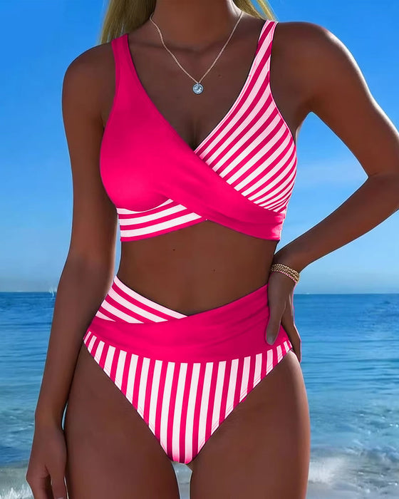 Bikini Krzyżowe Paski Drukowany