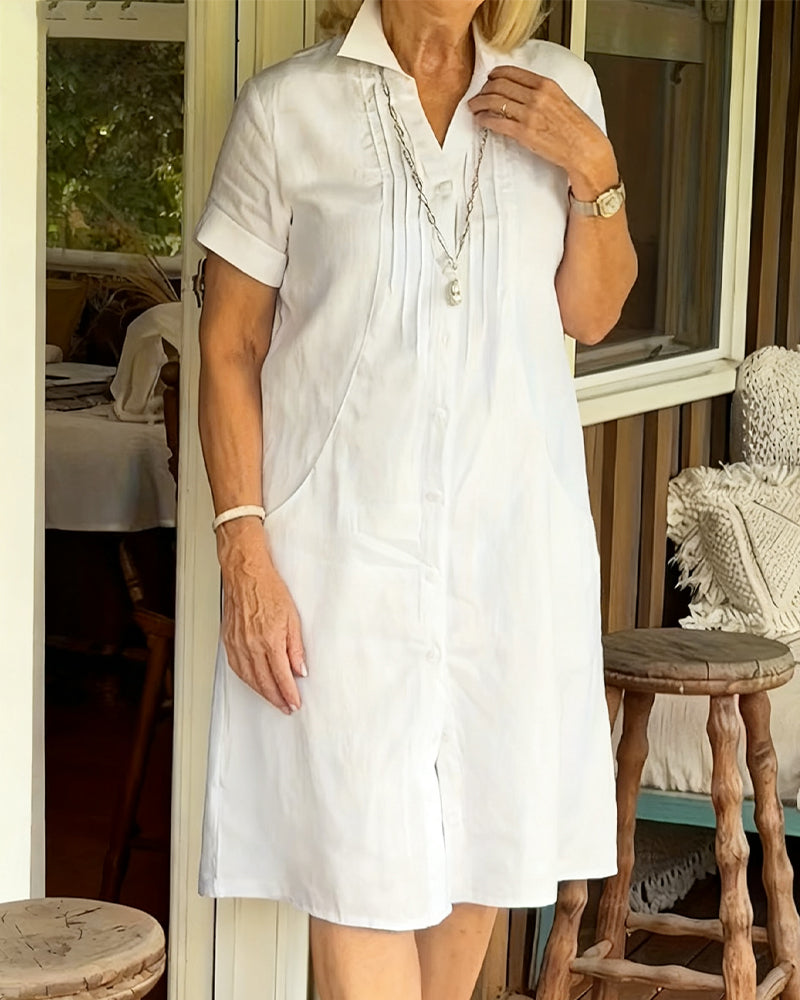 Sukienka Koszulowa Jednokolorowa Zapinana Na Guziki Krótki Rękaw