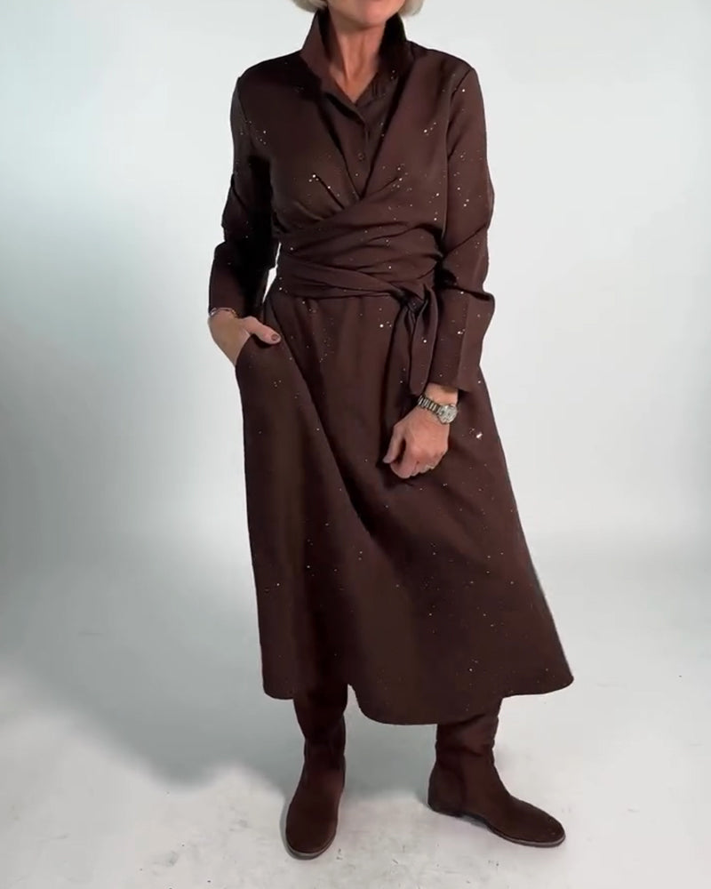 Stylowa Migocząca Sukienka Z Modelowaniem Talii