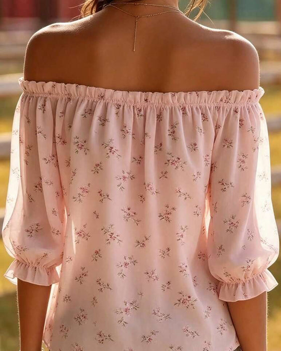 Bluzka Off-Shoulder Kwiatowy Trzy Czwarte Rękaw