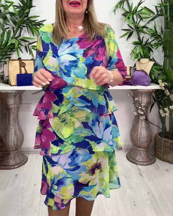 Sukienka z okrągłym dekoltem w kwiatowy wzór