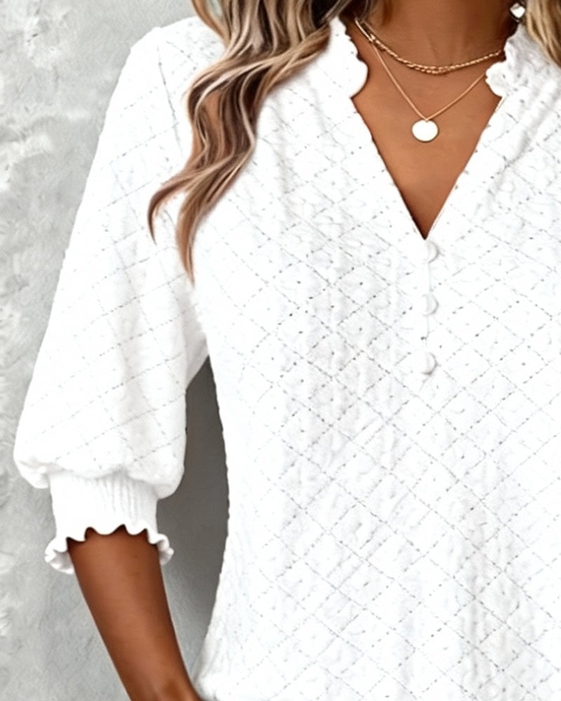 Top Dekolt W Serek Argyle Krótki Rękaw