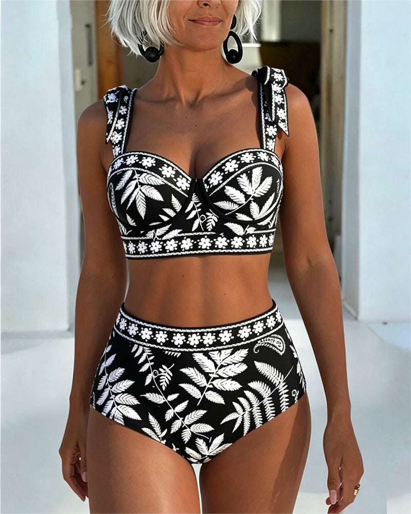 Bikini Botaniczny Nadruk Wysoki Stan