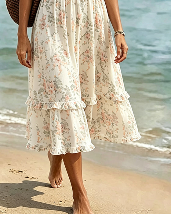 Sukienka Kwiatowy Ruffle V-Szyja Patchwork