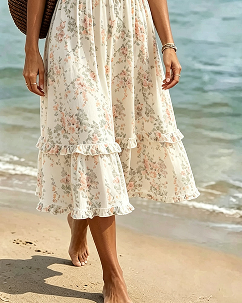 Sukienka Kwiatowy Ruffle V-Szyja Patchwork