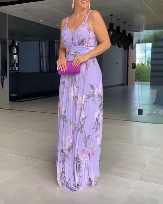 Sukienka na ramiączkach z nadrukiem w kwiaty