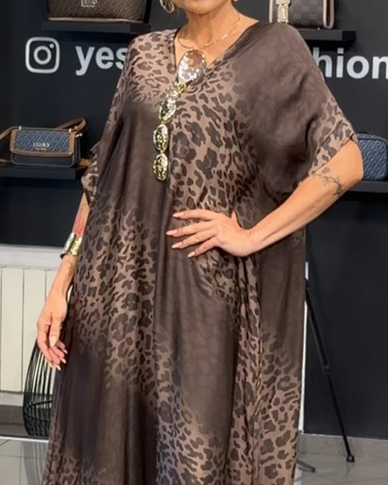 Sukienka Gradient V-Neck Leopard Print