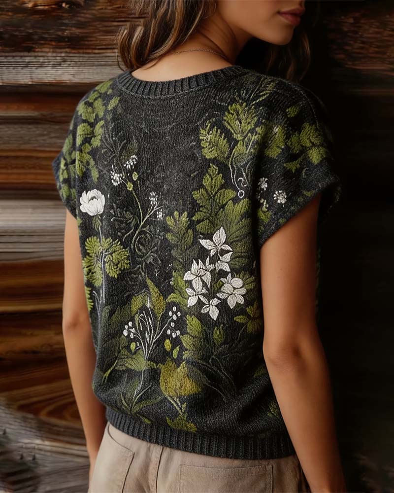 T-Shirt Okrągły Dekolt Dzianina Druk Krótki