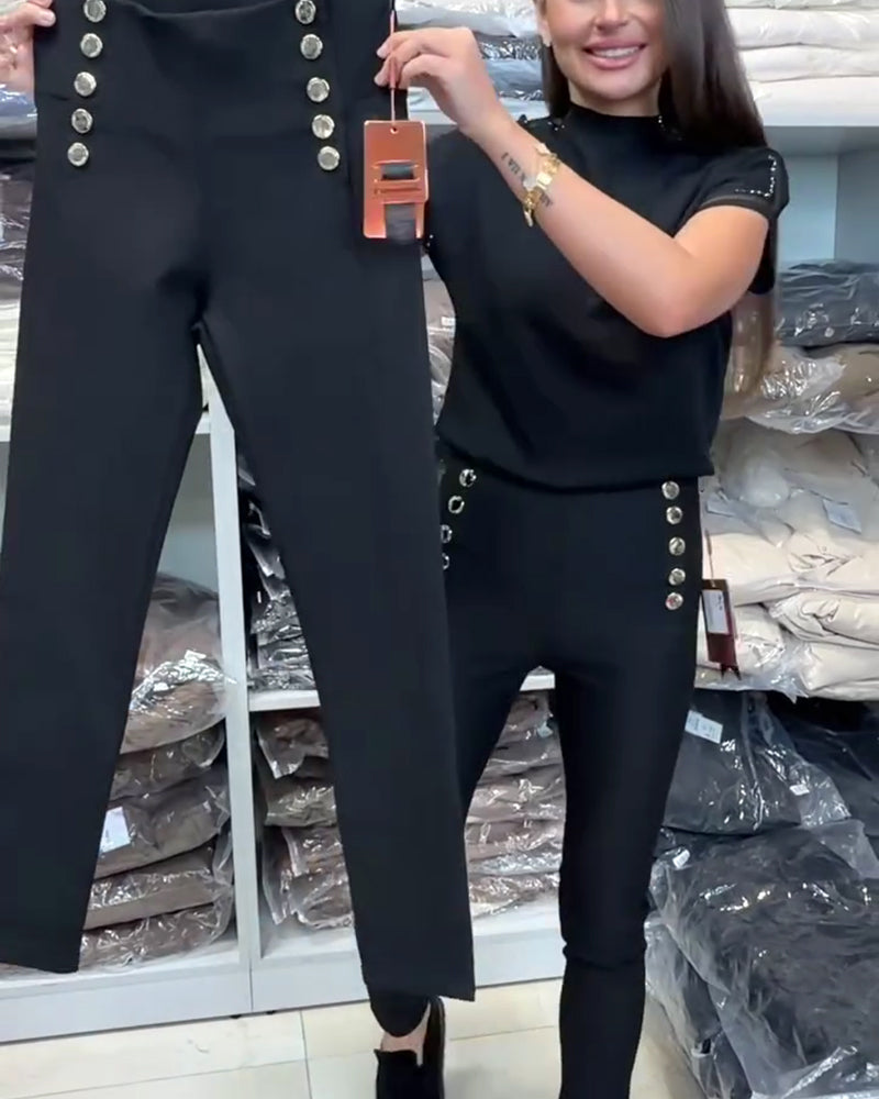 Stylowe Spodnie Z Zapięciem Na Guziki I Stretch