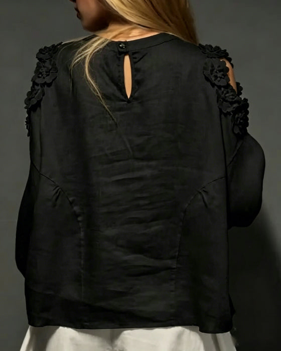 Bluzy Okrągły Dekolt Wycięcie Off-Shoulder 3D Kwiatowy