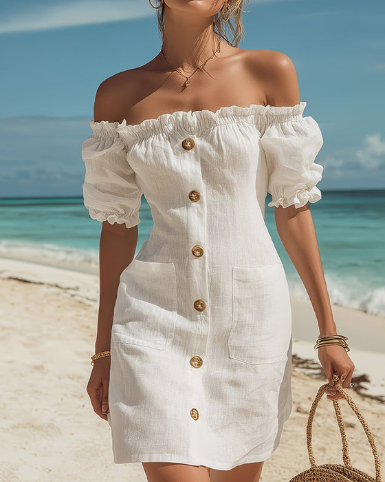 Sukienka Off-Shoulder Szykowny Puff Rękaw