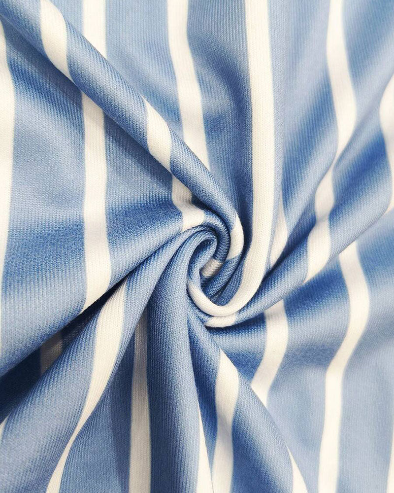 T-Shirt Denim Patchwork W Paski Krótki Rękaw