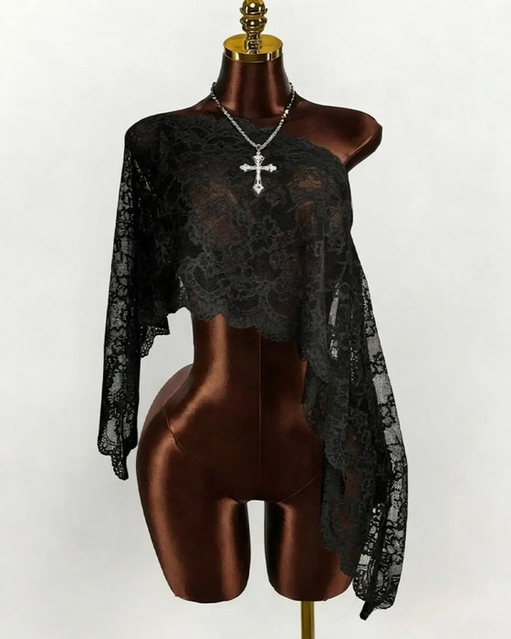 Cover-Ups Sheer Koronka Długi Rękaw