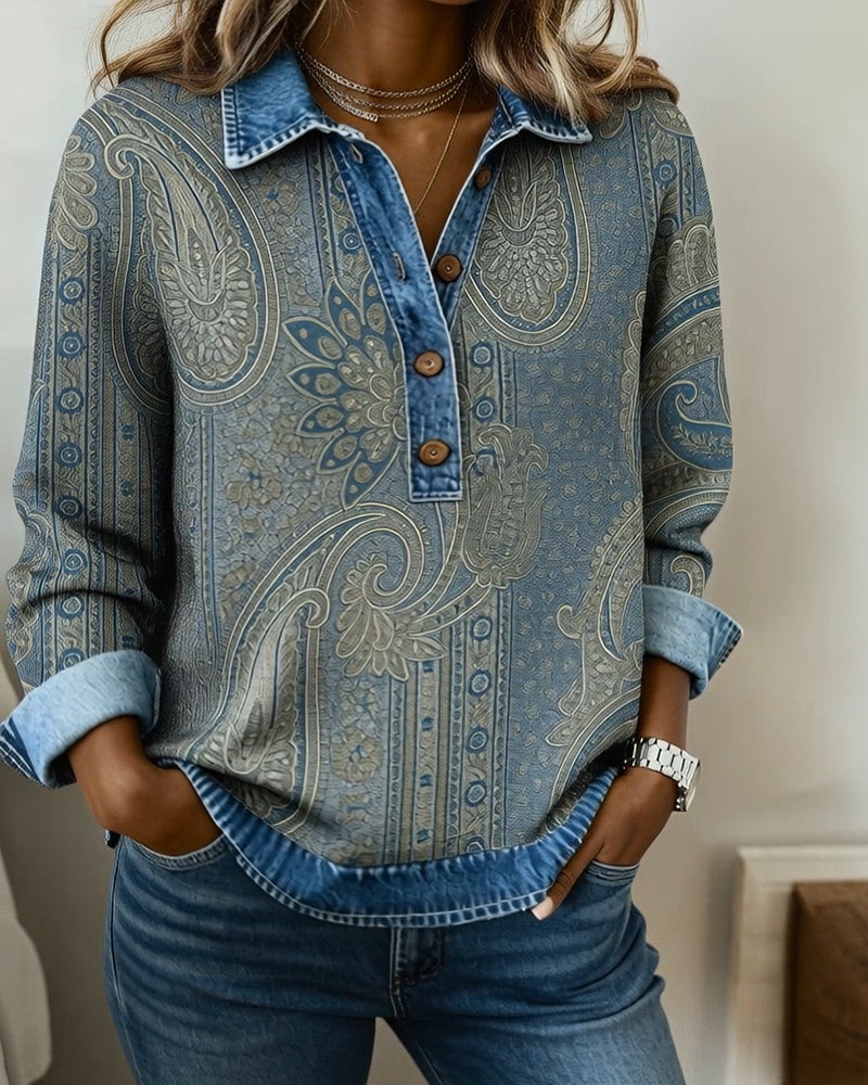 Bluza Color-Block Kołnierzyk Koszulowy