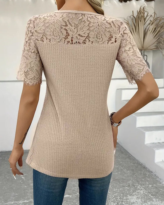 T-Shirt Koronka Panel Dziany
