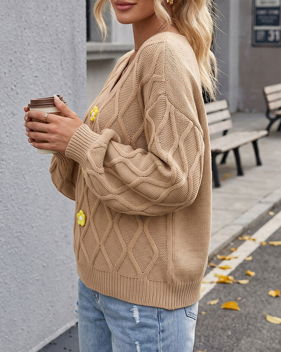 Pullover Rękaw Latarnia Argyle Moda Dzianinowy