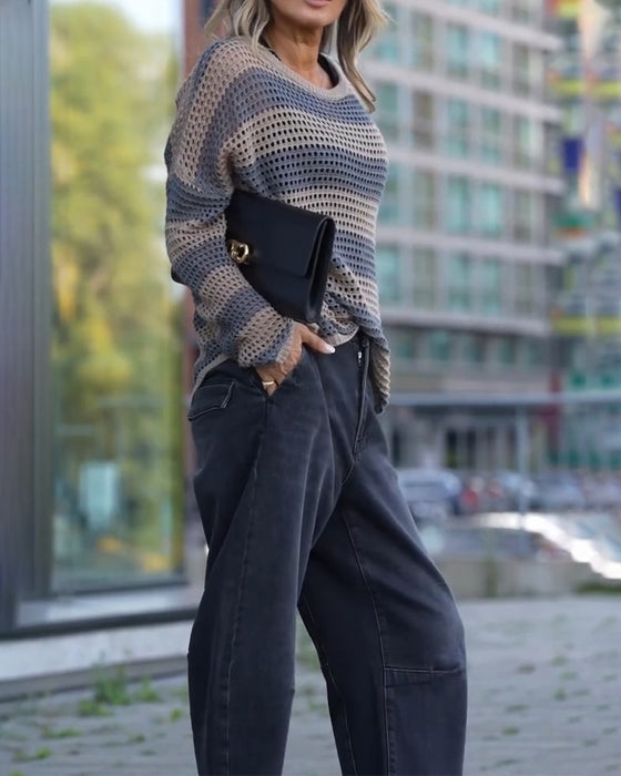 Pullover Pasek Wycięcie Dzianinowy