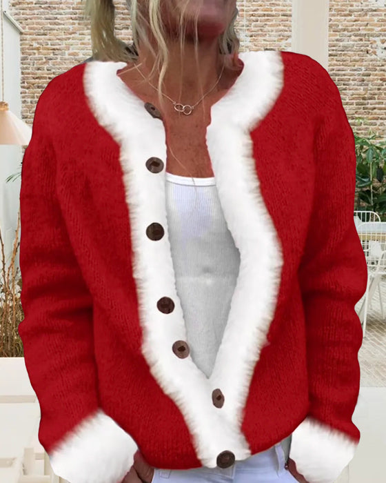 Modny Kardigan Z Długim Rękawem W Kontrastowym Kolorze