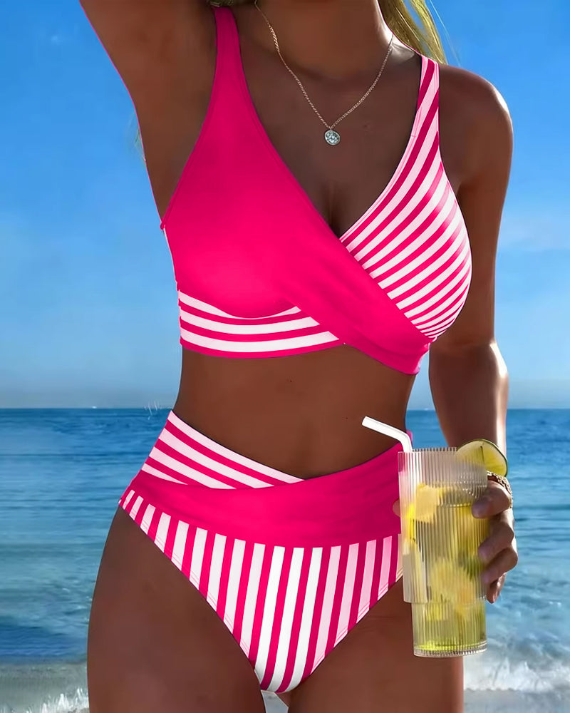 Bikini Krzyżowe Paski Drukowany