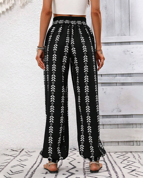 Casual Bloomersy Z Geometrycznym Nadrukiem