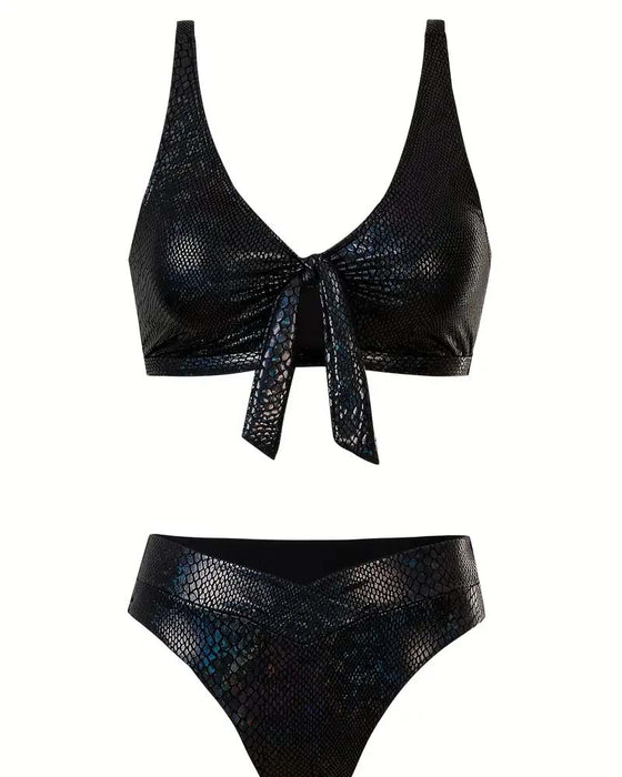 Bikini Wzór Węża Wiązanie Na Piersiach Wysoki Stan Trójkąt
