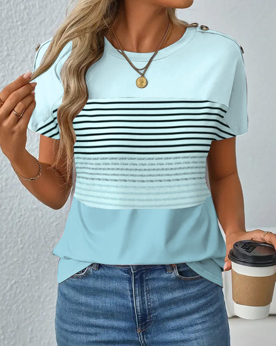 T-Shirt Z Krótkim Rękawem W Paski Nadruk