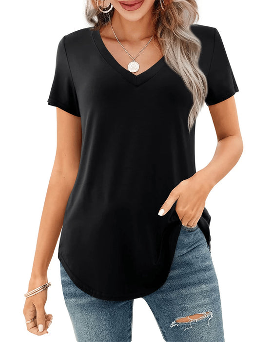 T-Shirt Nieregularny V-Dekolt Casual